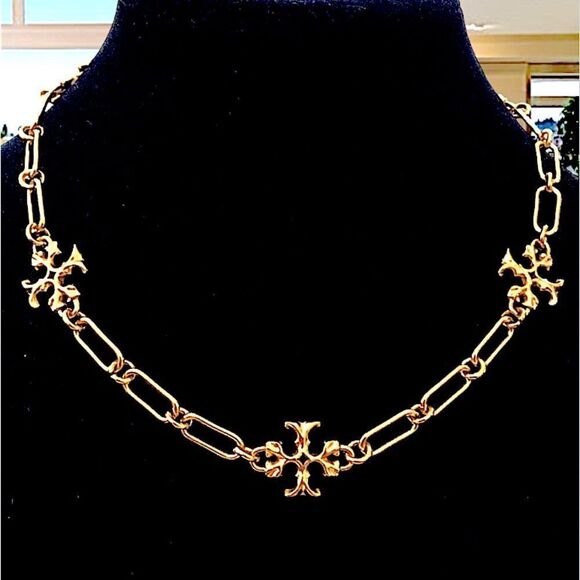TORY BURCH VINTAGE ROXANNE SHORT CHAIN  NECKLACE 18K GOLD PLATED - Picture 1 of 7